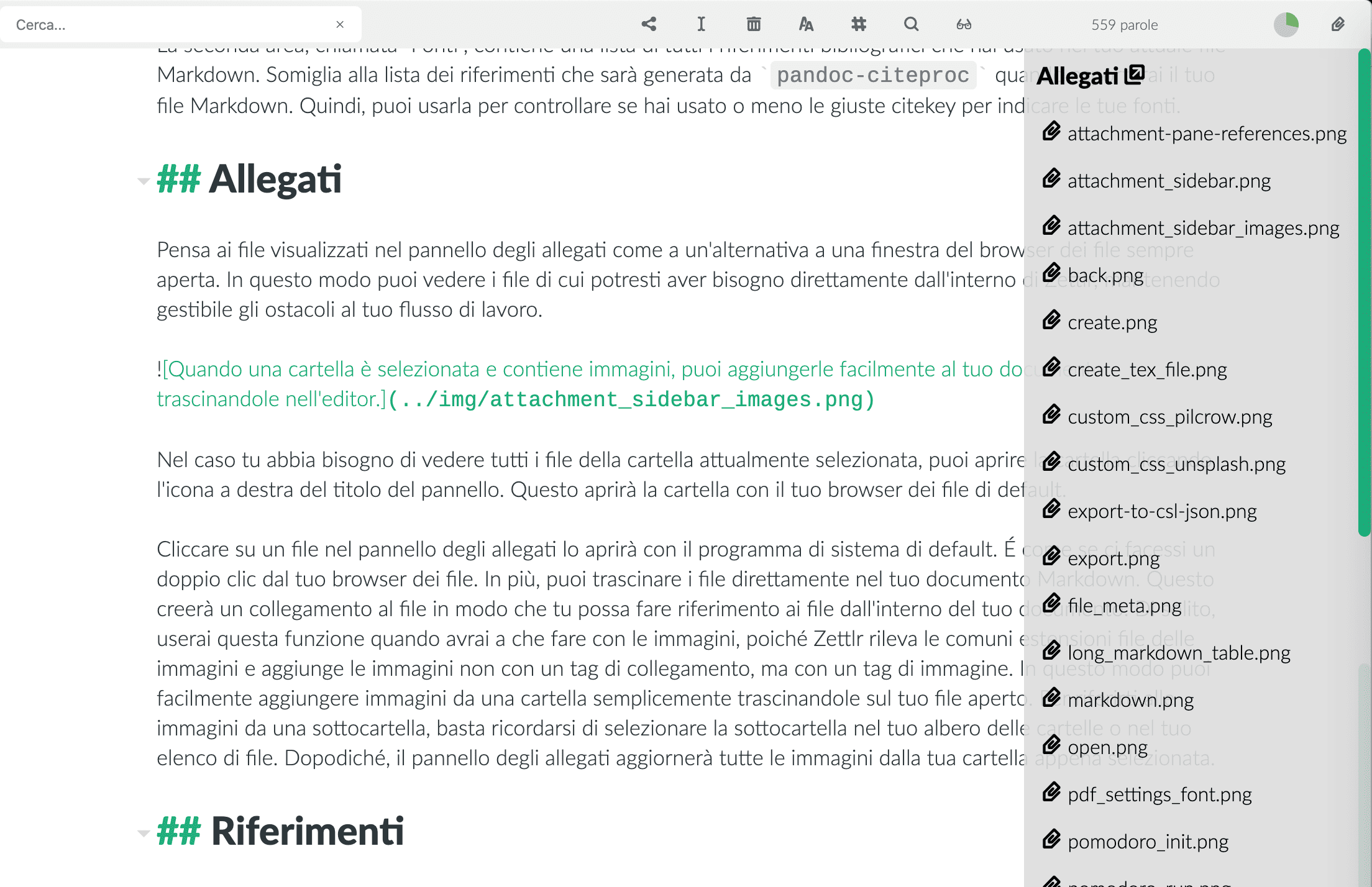 Quando una cartella è selezionata e contiene immagini, puoi aggiungerle facilmente al tuo documento trascinandole nell'editor.