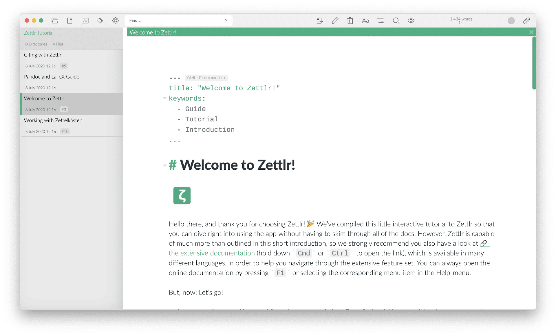 An impression of the application on first start on macOS