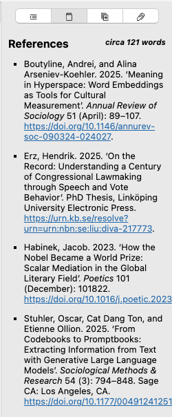 The sidebar with the second tab open, the references section