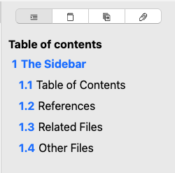 The sidebar with the first tab open, the Table of Contents