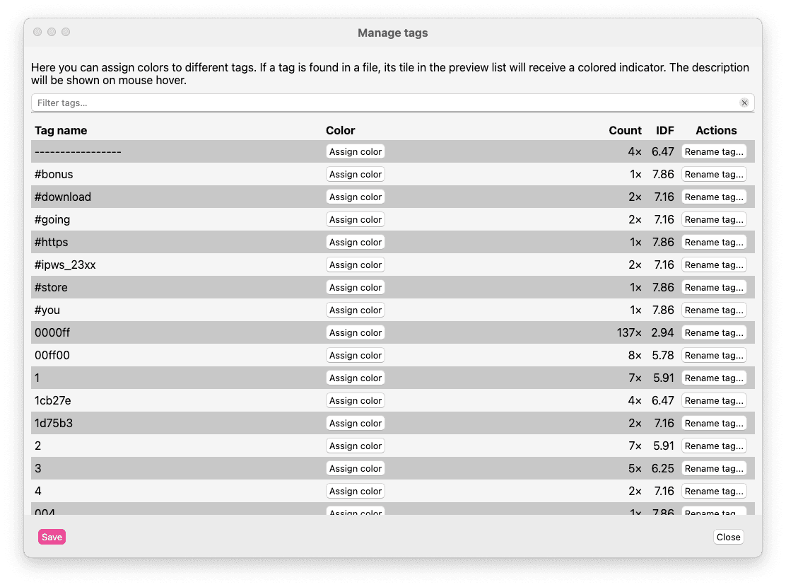 The Tag Manager Window