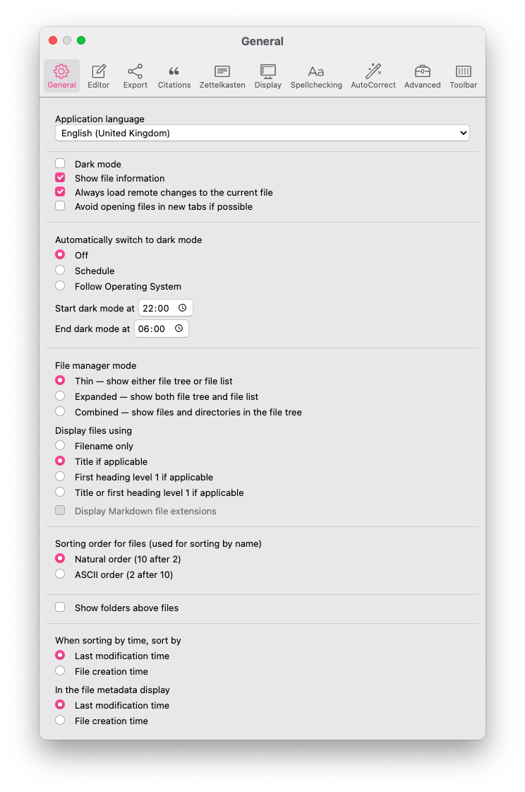 Settings - Zettlr User Manual