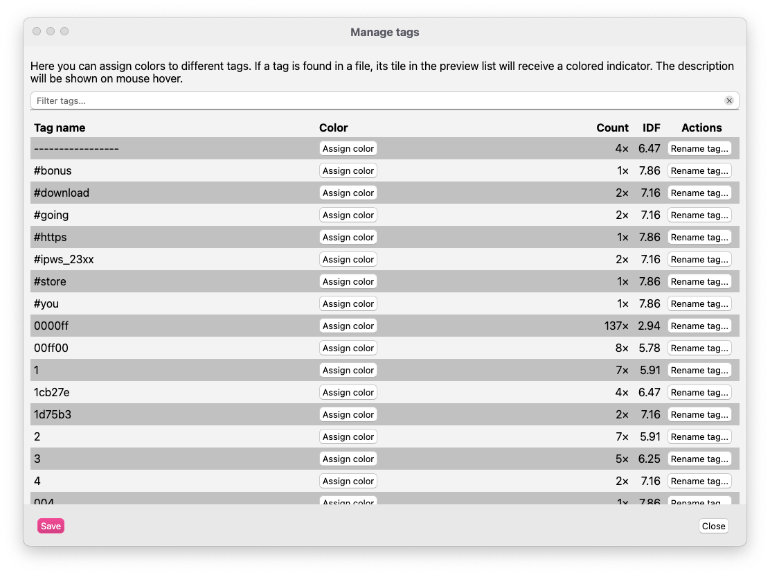 The Tag Manager Window