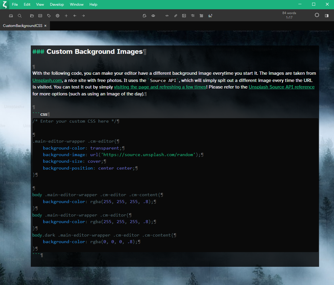 A preview of a Zettlr installation using above snippet
