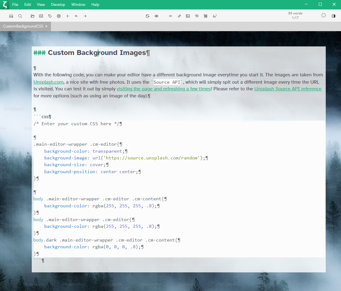 A preview of a Zettlr installation using above snippet